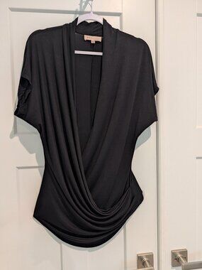 Philosophy Black Short Sleeve Crossover Top - Size S